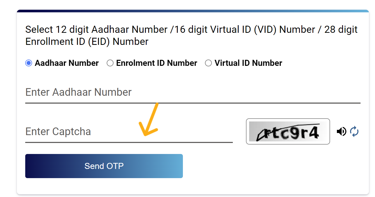 Enter Aadhaar Number and Captcha to Download e-Aadhaar