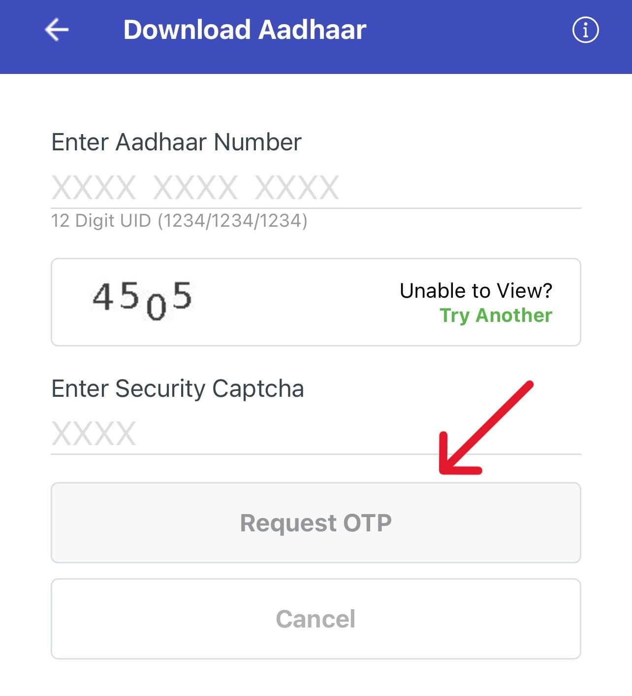 Enter Details to Download Aadhaar