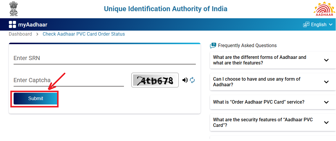 PVC Aadhar Status